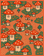 Whimsical Woodland Mushroom Village Rug