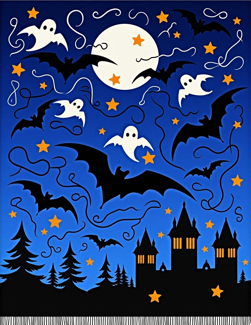 Spooky Night Bats Ghosts Moon Castle Rug