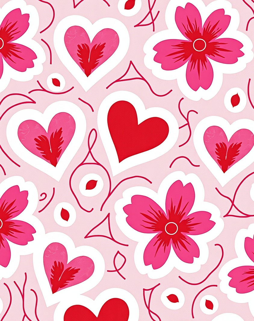 Pink Red Heart Flower Garland Rug