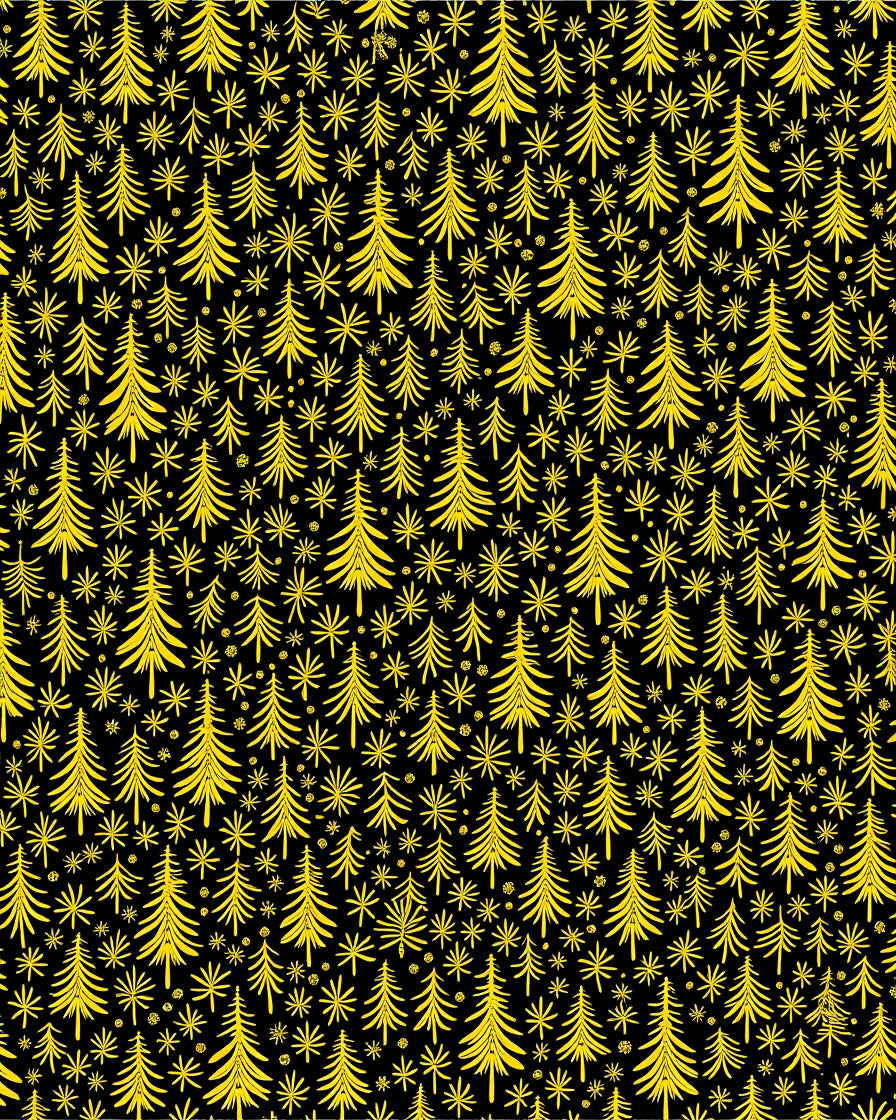 Golden Pine Trees and Stars Rug