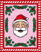 Pink Santa Claus Holly Wreath Border Rug
