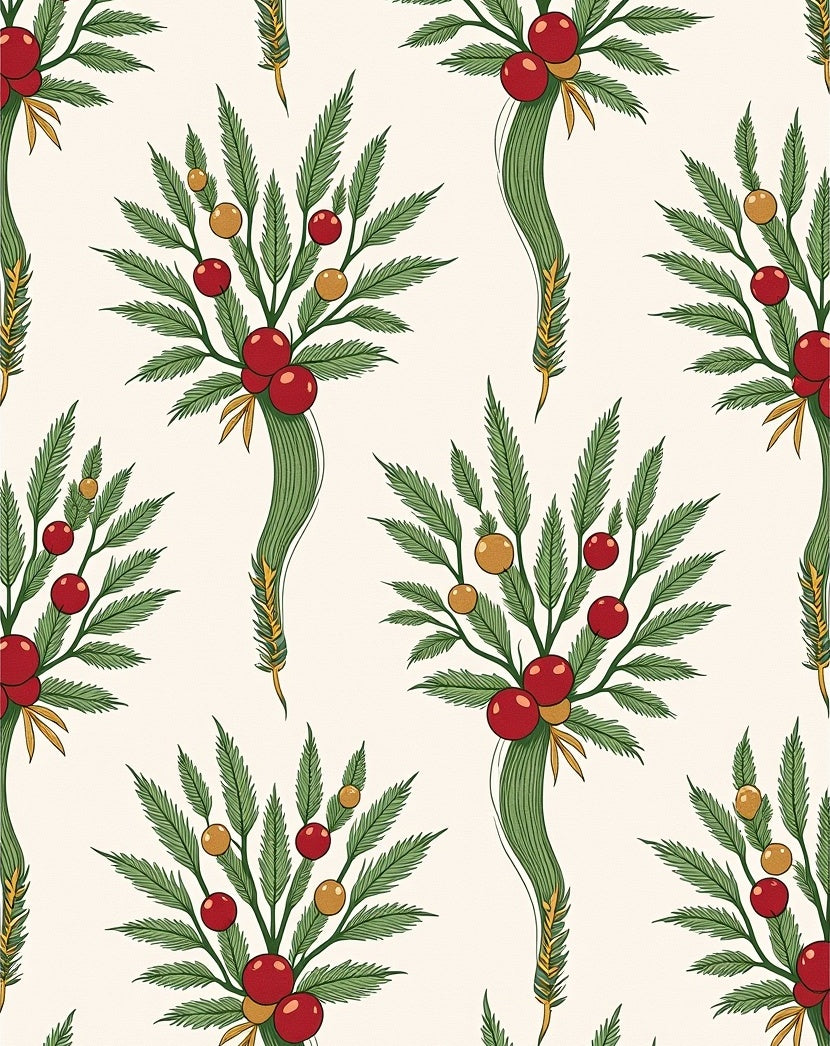 Green Evergreen Berry Garland Rug