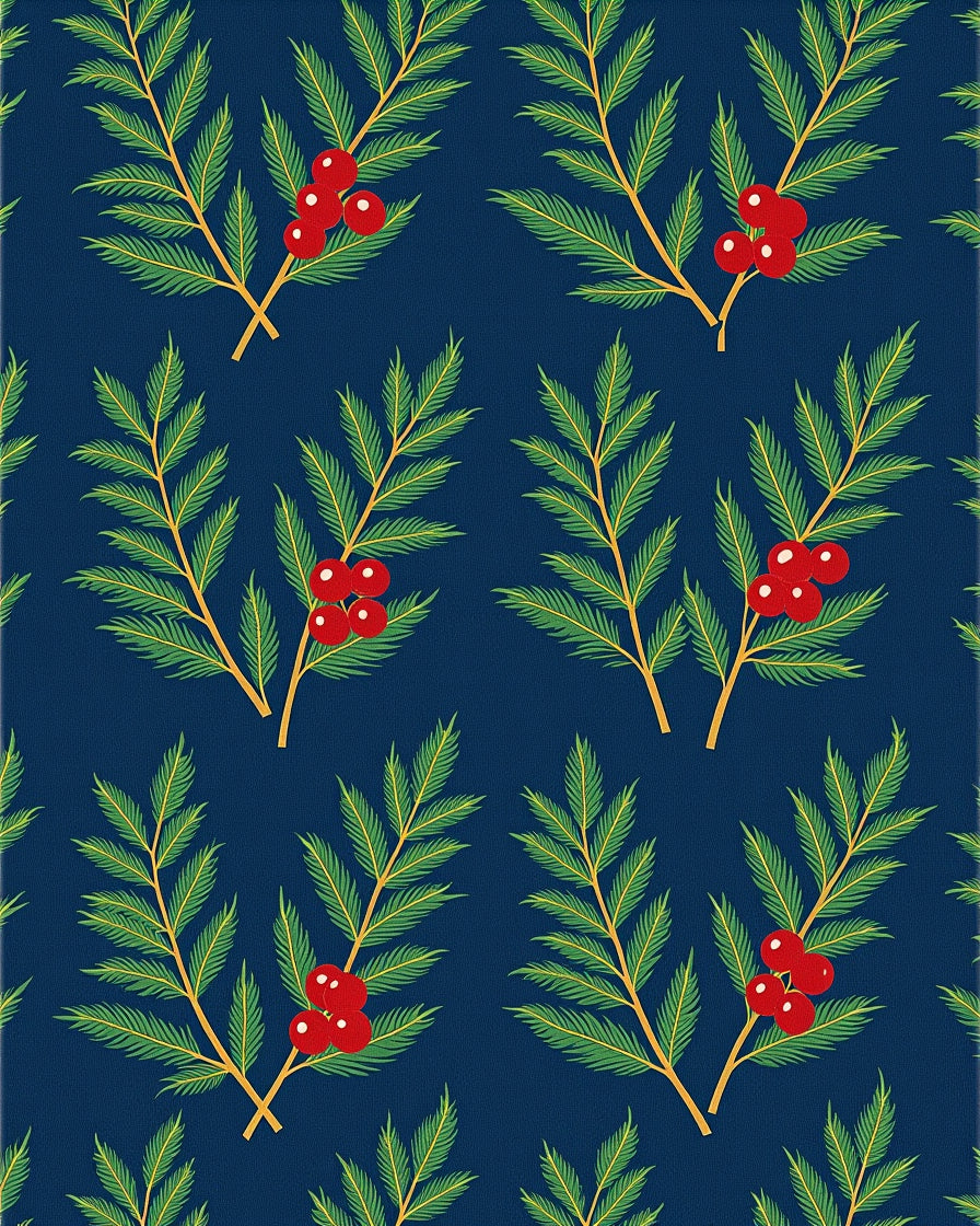 Festive Green Berry Branches Navy Rug