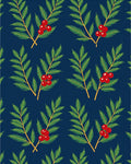 Festive Green Berry Branches Navy Rug