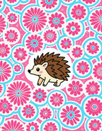 Playful Pink Blue Floral Hedgehog Rug