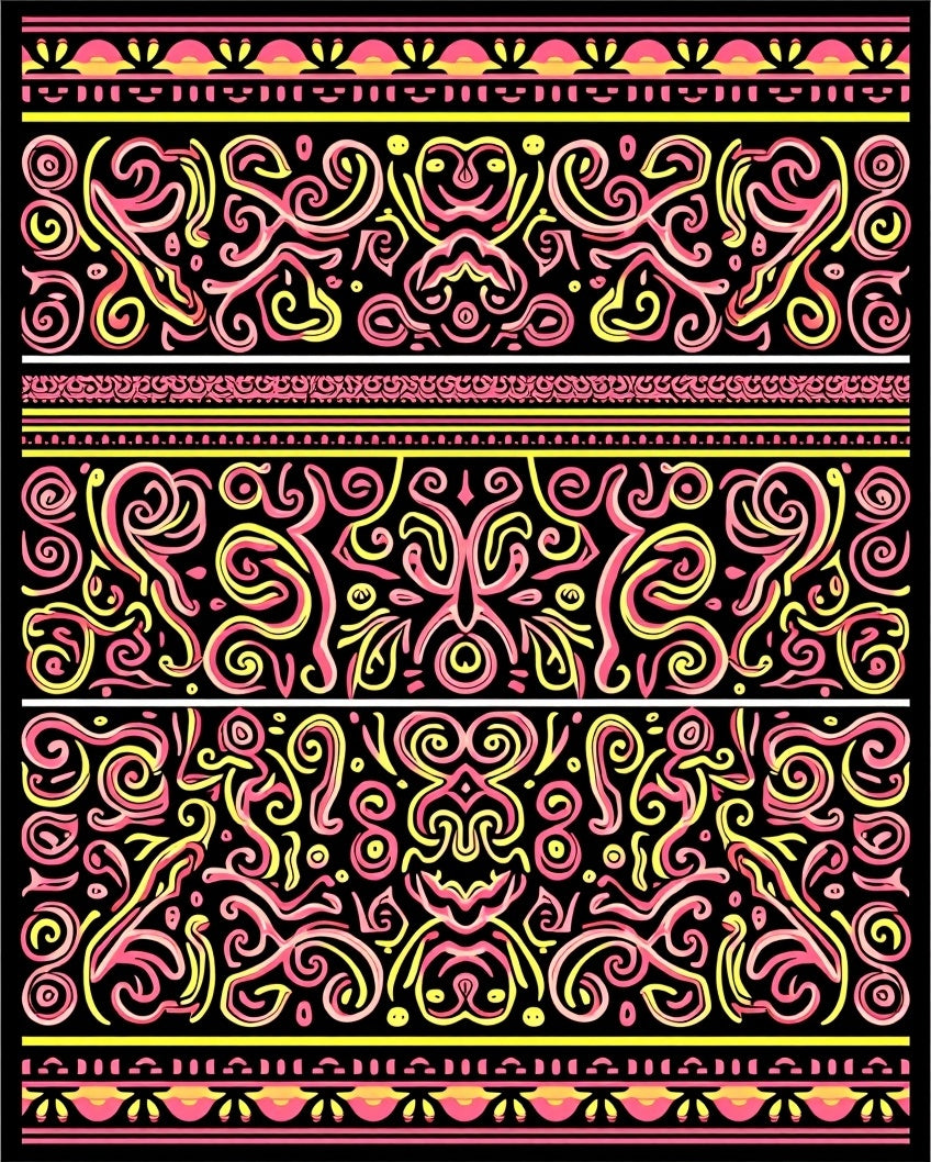 Pink Yellow Swirl Tribal Band Rug