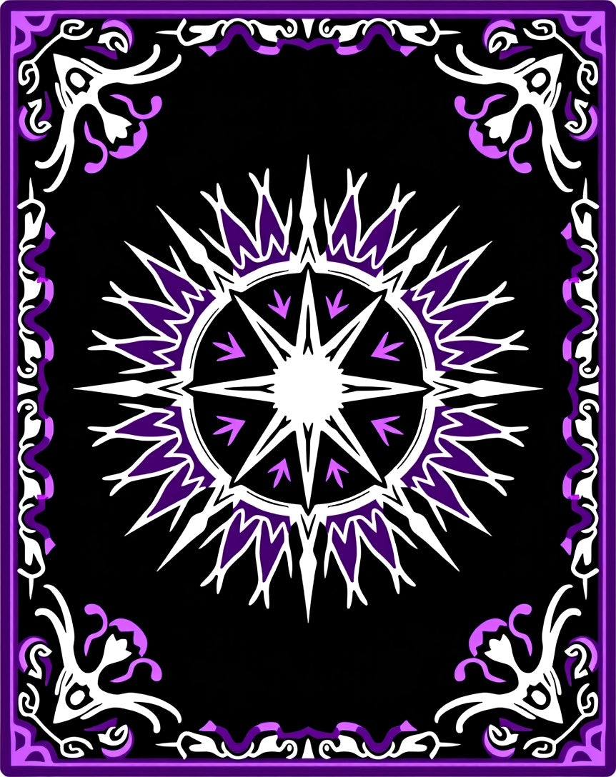 Purple White Sunburst Mandala Border Rug