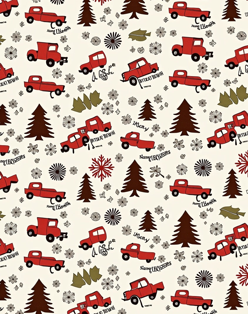 Red Truck Christmas Tree Snowflakes Rug