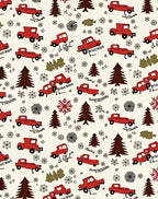 Red Truck Christmas Tree Snowflakes Rug
