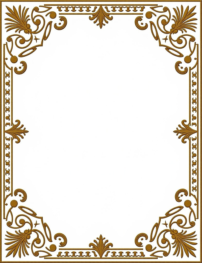 Golden Baroque Scrollwork Decorative Border Rug