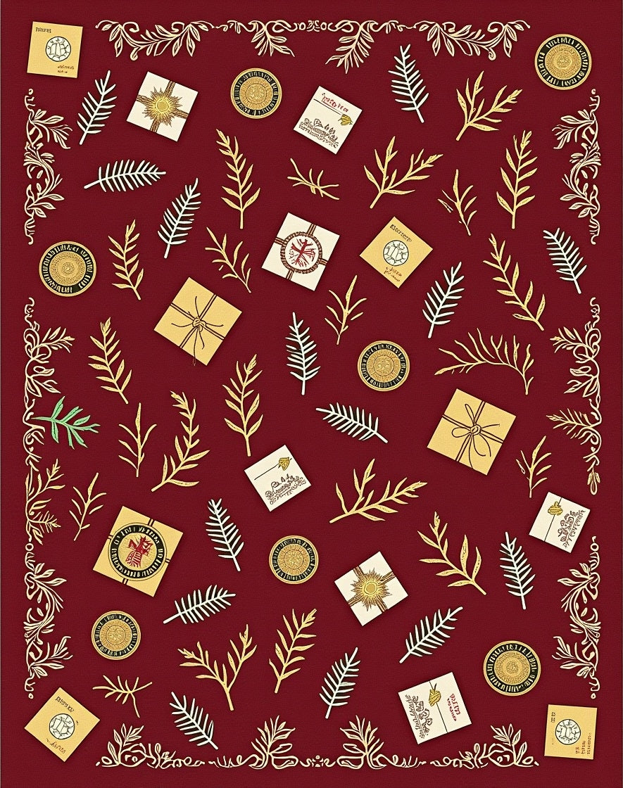 Crimson Golden Leaf Gift Collage Rug