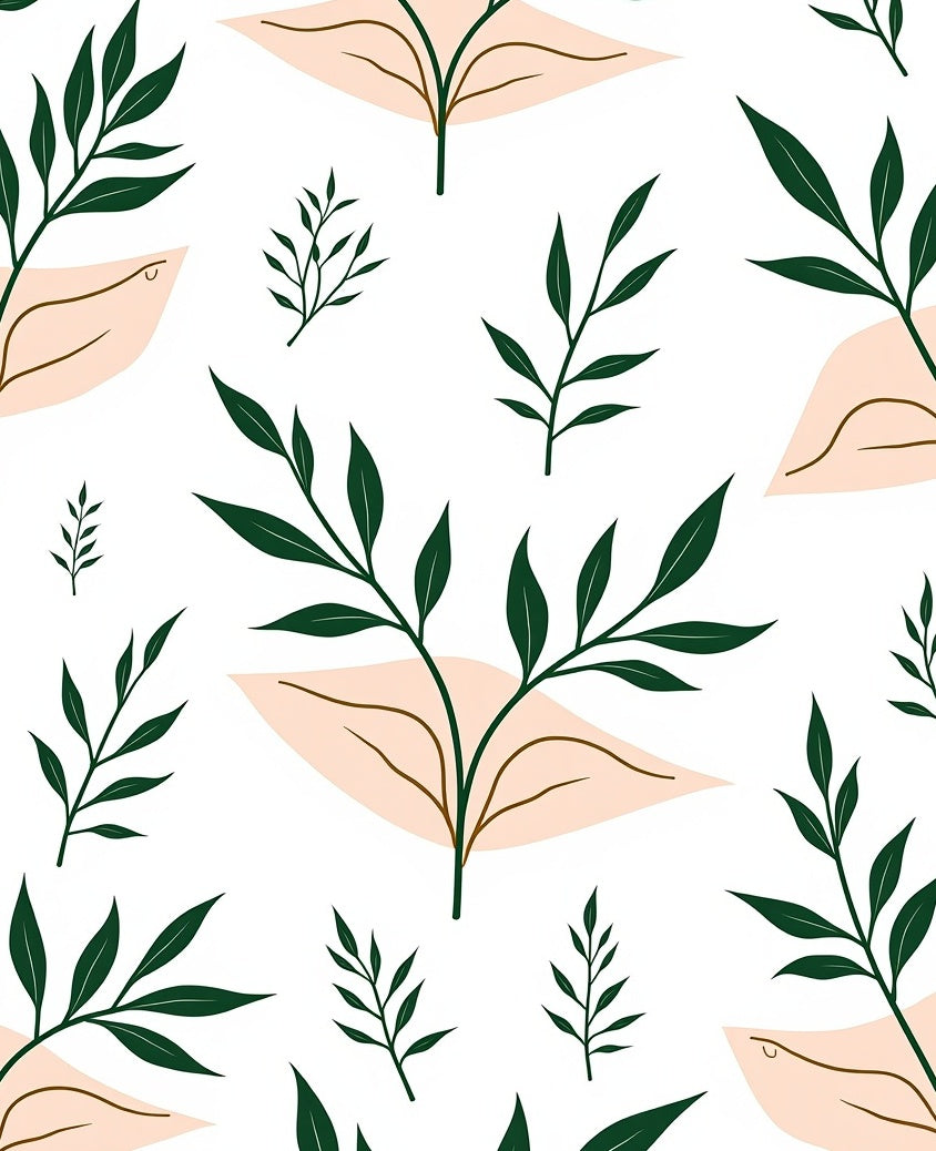 Dark Green Leafy Branches Beige Shapes Rug