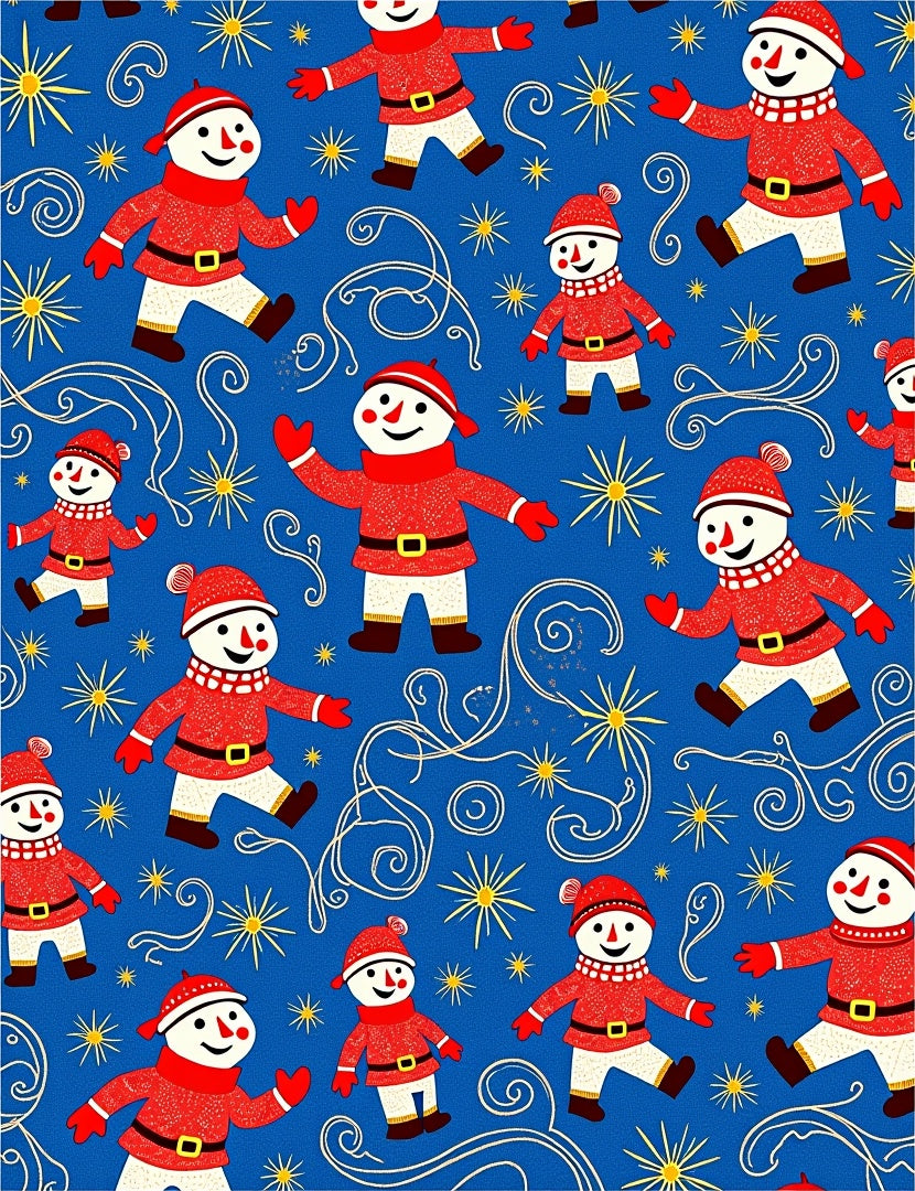 Happy Snowman Red Blue Starburst Rug