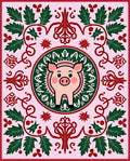 Pink Pig With Green Leaf Border Rug