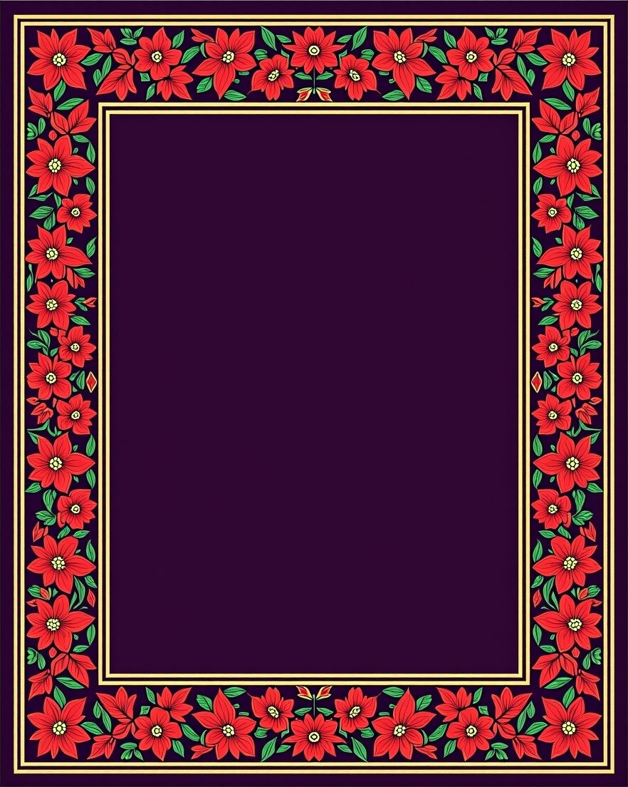 Rich Red Floral Border Plum Background Rug