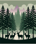 Forest Herd Woodland Deer Conifer Grove Rug
