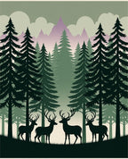 Forest Herd Woodland Deer Conifer Grove Rug