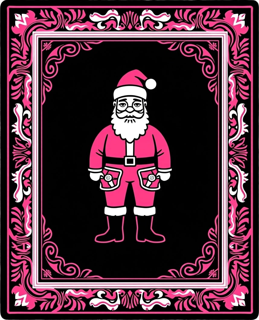 Hot Pink Santa Ornamented Border Rug