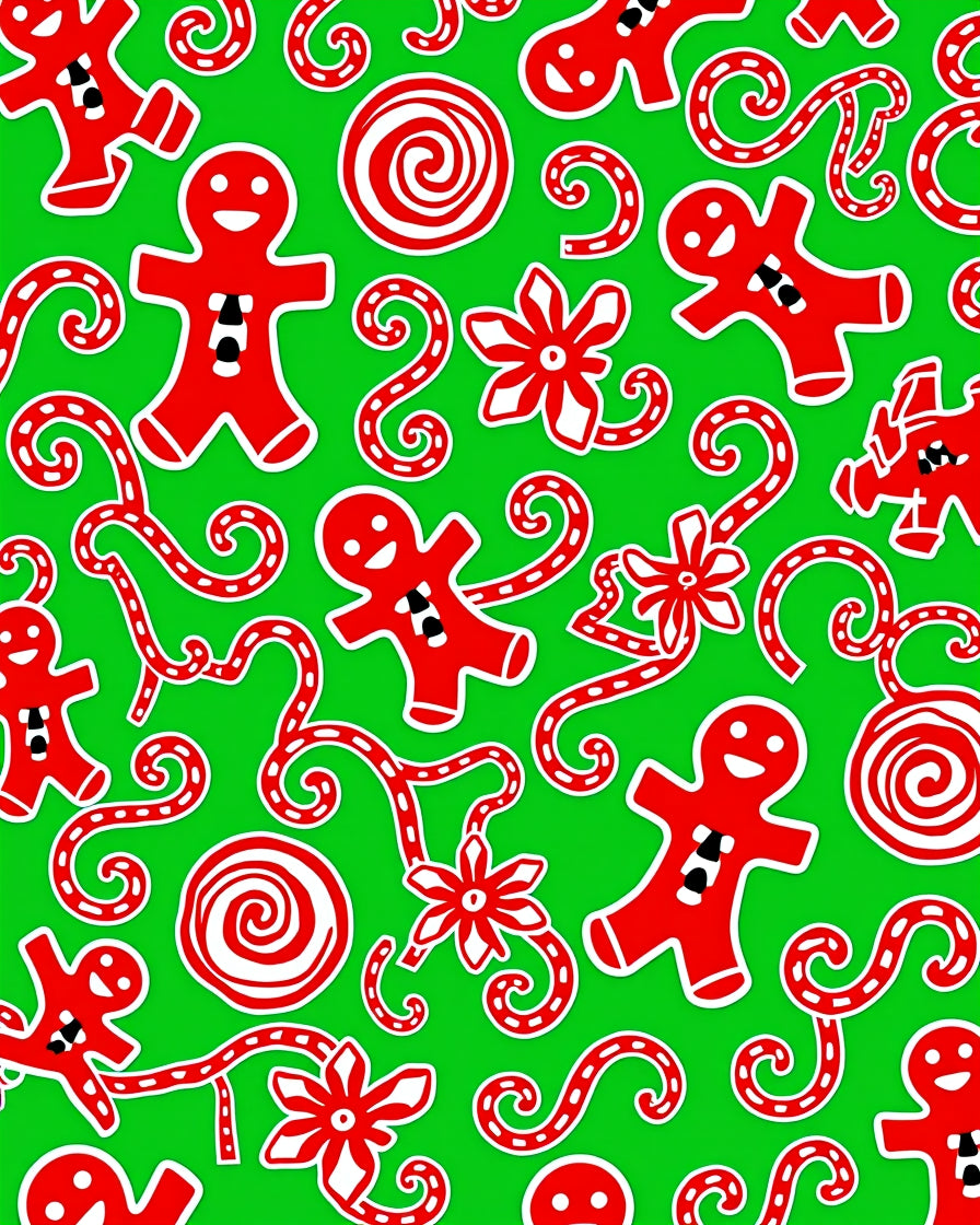 Red Gingerbread Man Swirls and Flowers Rug