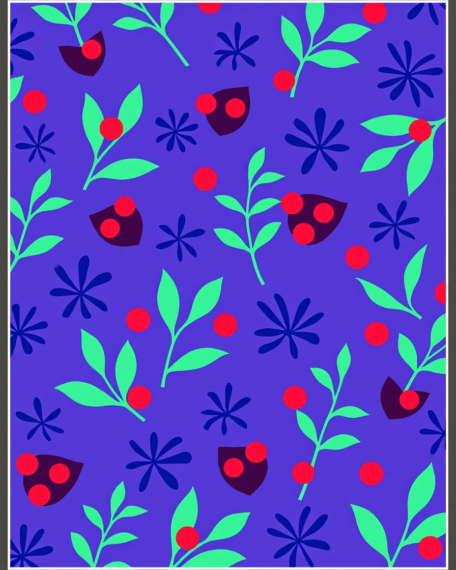 Modern Blue Green Red Floral Sprinkle Rug