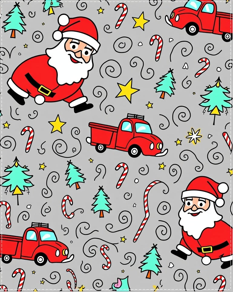 Festive Red Truck Santa Candy Cane Swirls Rug