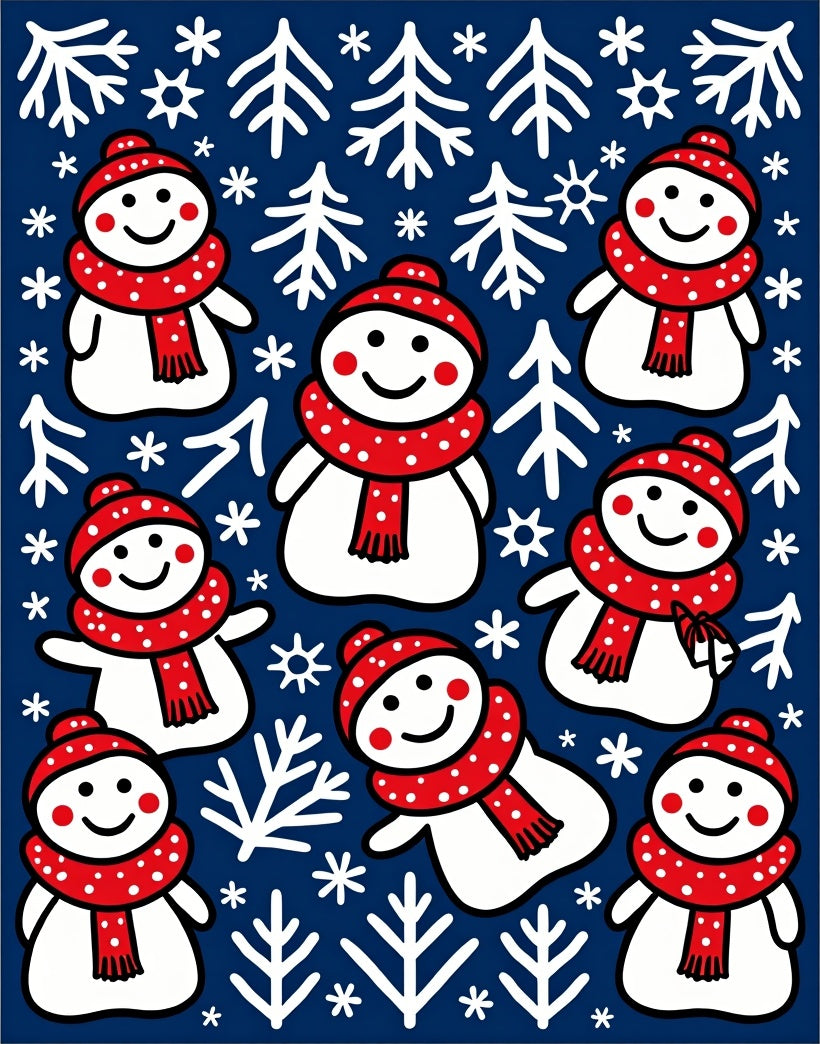 Whimsical Snowman Red Scarf Navy Field Rug