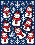 Whimsical Snowman Red Scarf Navy Field Rug