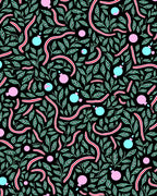 Whimsical Pink Aqua Foliage Ribbon Rug