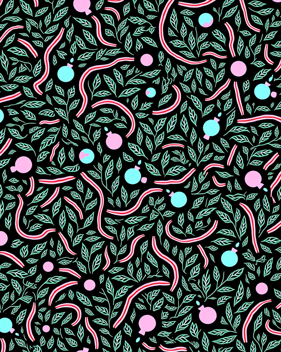 Whimsical Pink Aqua Foliage Ribbon Rug