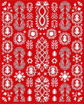 Crimson Festive Folk Art Trees Rug