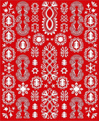 Crimson Festive Folk Art Trees Rug