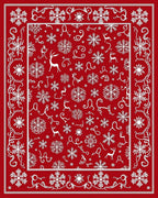 Red White Snowflake Reindeer Winter Border Rug