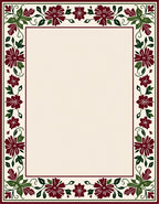 Crimson Green Floral Vine Border Rug