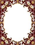 Crimson Gold Floral Scroll Border Rug