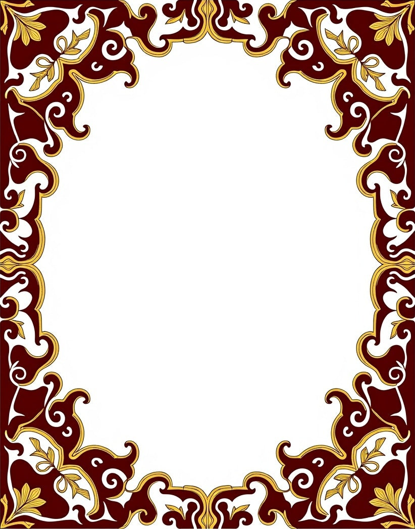 Crimson Gold Floral Scroll Border Rug