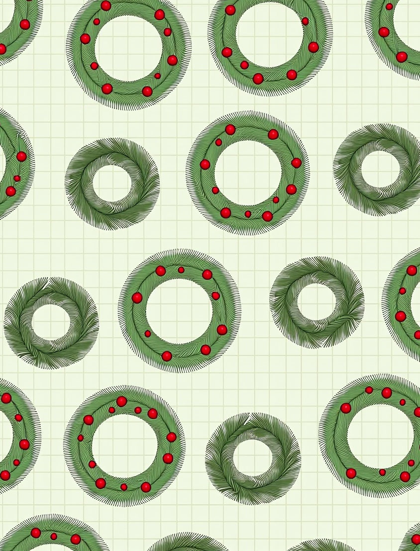 Green Pine Wreath Red Berry Scatter Rug