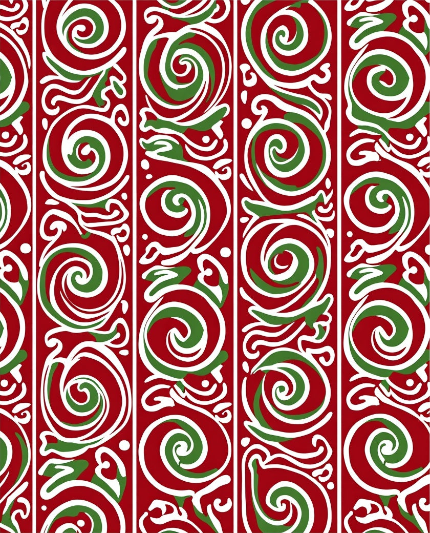 Crimson Green Swirl Vertical Stripe Rug