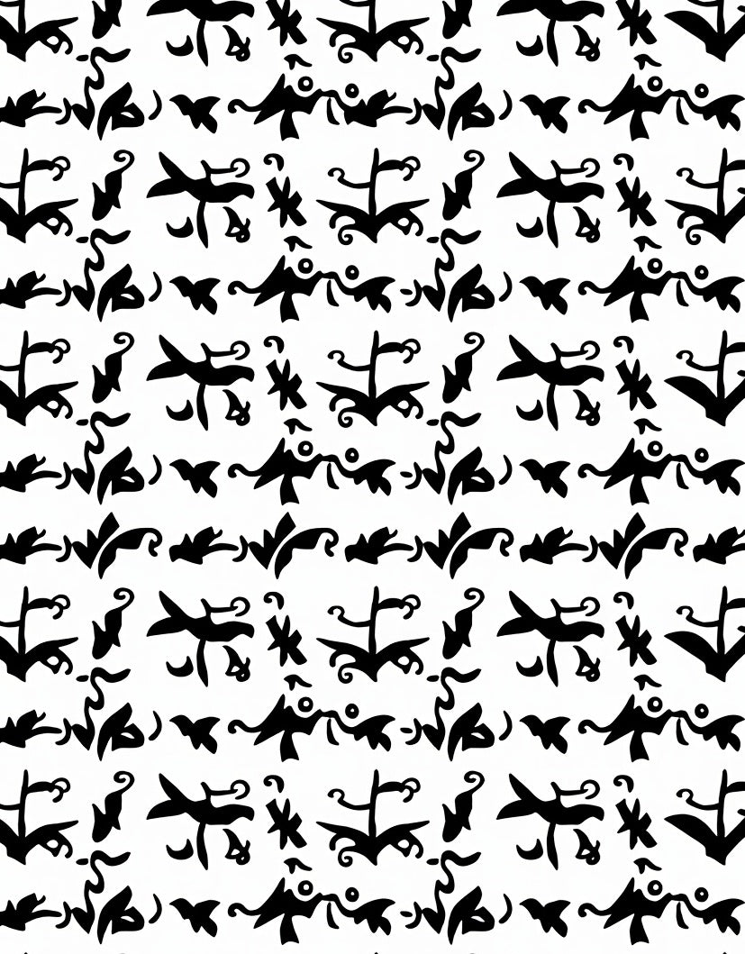 Black White Whimsical Folkloric Animal Arrangement Rug