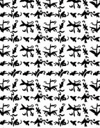 Black White Whimsical Folkloric Animal Arrangement Rug