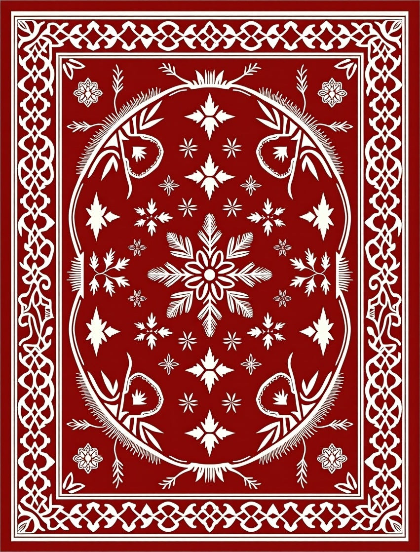 Crimson Starburst Mandala Frame Rug
