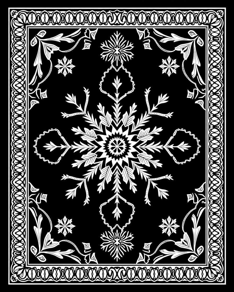 Monochromatic Black White Floral Medallion Rug