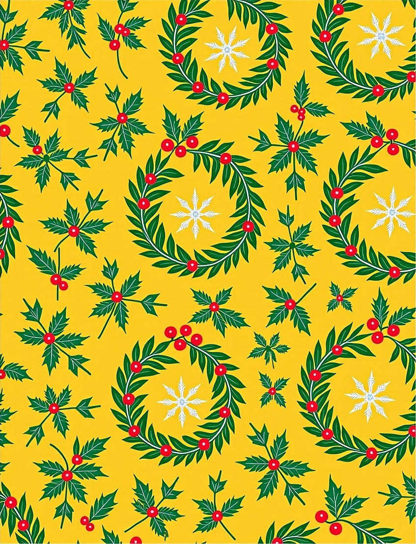Yellow Holly Berry Wreath Snowflake Rug