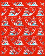 Vibrant Red White Blue Floral Teapot Rug