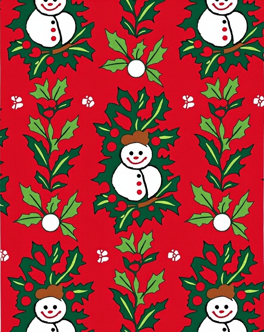 Christmas Snowman Red Holly Berry Rug