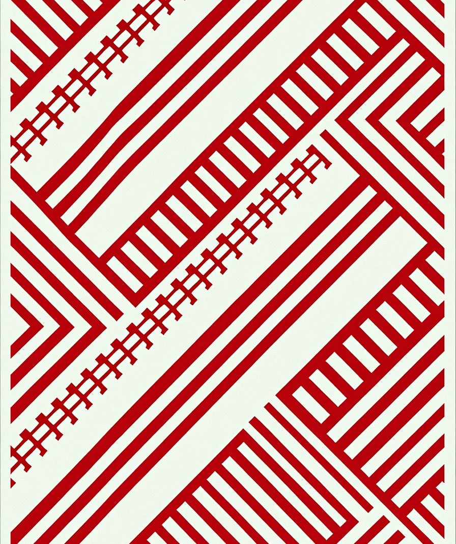 Red White Geometric Lattice Stripes Rug