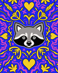 Vibrant Raccoon Blue Yellow Heart Swirl Rug