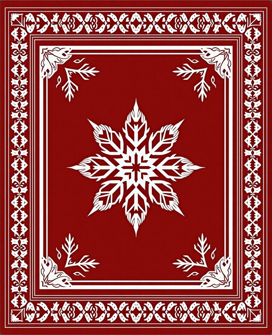 Rich Crimson Snowflake Medallion Border Rug