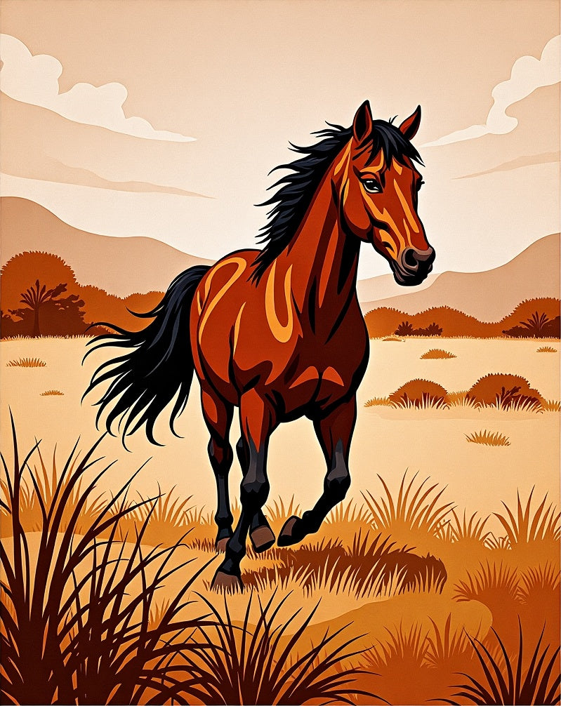 Rustic Chestnut Horse Meadow Scene Rug