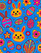 Vibrant Yellow Bunny Easter Egg Flowers Rug