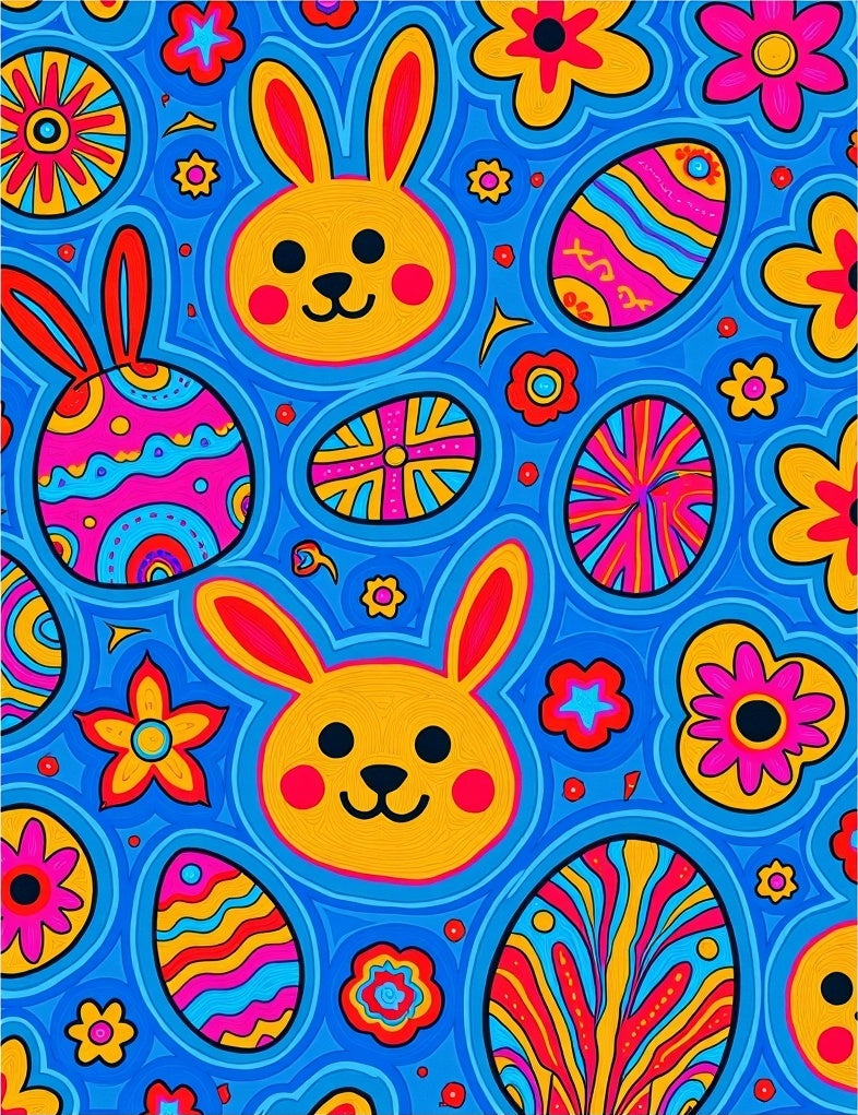 Vibrant Yellow Bunny Easter Egg Flowers Rug